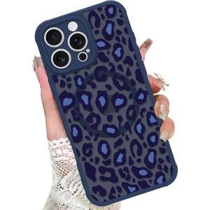 KANGHAR Case for iPhone 16 Pro Blue Leopard Printed Pattern Cute Cheetah [Compatible with Magsafe] Protective Magnetic Case for Girls Women 6.3"