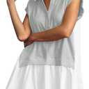 Fisoew Womens Summer Sweatshirt Dresses Short Sleeve V Neck Casual Oversized Patchwork Mini Dress (Medium, Grey)