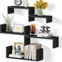 SRIWATANA Floating Shelves for Wall, Wall Shelves for Bathroom, Bedroom, Living Room, Kitchen, Office, Wood Shelves for Home Decor Set of 5 (Weathered Black)