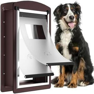 ALUMANI Dog Door for Wall, Extra Large Dog Door with 2 Magnetic Flaps, 2 Lock Panels, Steel Frame and Telescoping Tunnel, Doggie Door for Interior and Exterior Wall, X-Large, Coffee Color