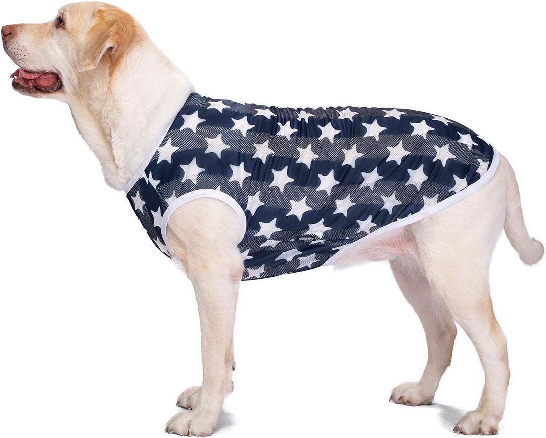 HDKUW Pet Clothes,Dog Summer T-Shirt Cool Breathable Sunscreen Dog Vest Clothes Outfit Costume for Medium Large Dogs Blue Star 5XL