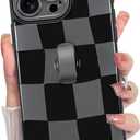 KANGHAR Compatible with iPhone 16 Pro Case, Silicone Checkered Cute Pattern, Wristband Kickstand Camera Protection Soft Slim Cover for Girls Women -White