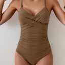 Eomenie One Piece Swimsuit for Women Tummy Control Ruched Bathing Suit Tie Back Slimming Swimsuit (M)