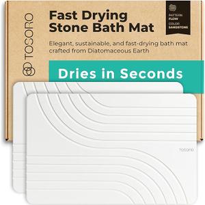 TOSORO - Stone Bath Mat, Diatomaceous Earth Non-Slip Stone Shower Mat - Quick Drying Absorbent Bath Mats for Bathroom - Elegant & Modern Design, Easy to Clean (23.5 x 15) - Sandstone 