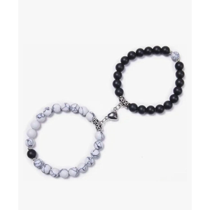 Set Of 2 Couples Bracelet Magnetic Healing Natural Bead Stone Stretch Bracelet Unisex Anniversary, Friendship, Valentine, Christmas Gift