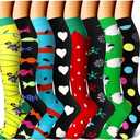 CHARMKING Compression Socks for Women & Men Circulation (8 Pairs) 15-20 mmHg is Best Support for Athletic Running,Hiking (Small-Medium, 22 Yellow/Black/Blue/Black/Red)