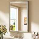 Keonjinn Brushed Nickel Bathroom Mirror 24" x 36", Sculpted Wide Frame, Tempered Glass Beveled Edge, Shatterproof, Silver Vanity Mirrors for Over Sink, Transitional Metal Framed Rectangle Mirror