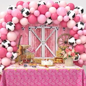 142Pcs Western Cowboy Cowgirl Party Decorations Rodeo Party Decorations Cowboy Cowgirl Balloons Backdrop and Tablecloth Set for Country Western Theme Birthday Baby Shower Decor