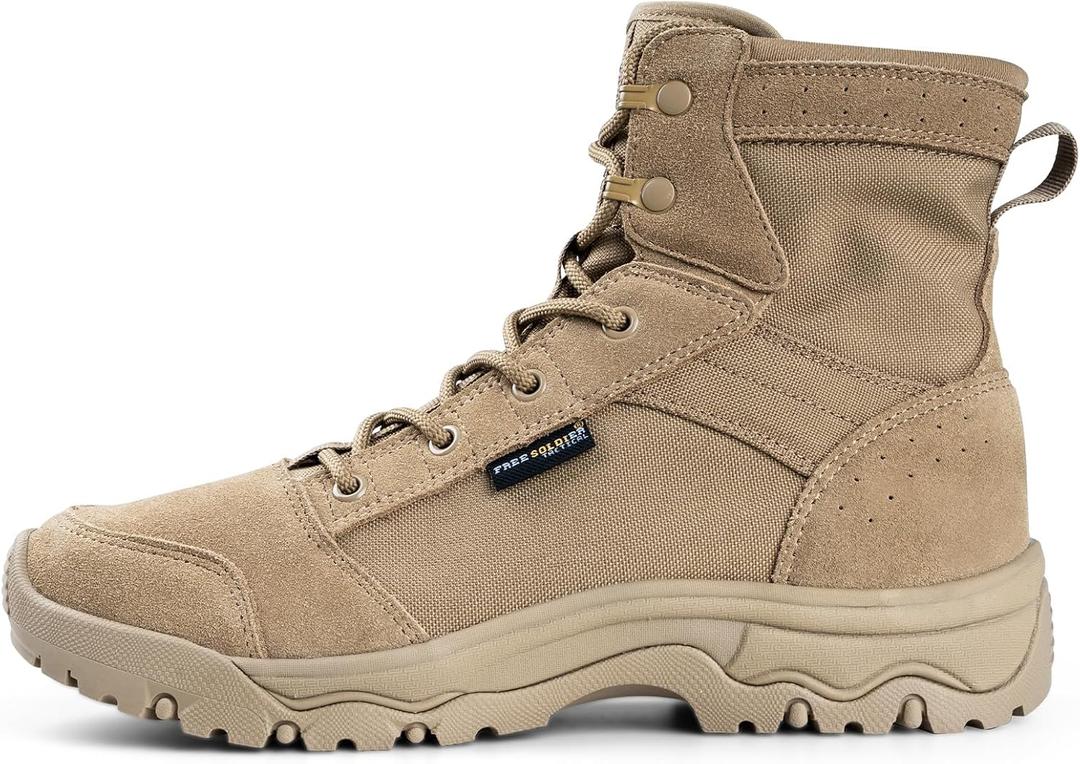 FREE SOLDIER Men's Tactical Hiking Boots Lightweight Comfortable Combat Work Boots 6 Inches (8.5, Tan)