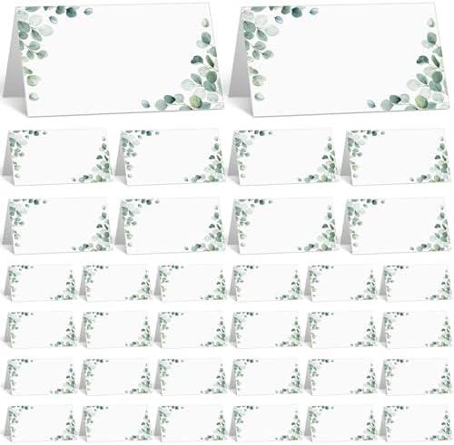 Fumete 200 Pack Wedding Name Cards for Table Setting Watercolor paper Greenery Seating Place reception Sign Tent Blank Table Printable Tent Folding Name Card for Party Bridal Dinner, 3. 5 x 4 Inch