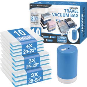 Cozy Essential Travel Vacuum Storage Bags with Rechargeable Cordless USB Pump, Space Saver Bags for Luggage, Suitcase, Carry-On, for Clothes, Blankets, Bedding & Seasonal Storage,10 Combo