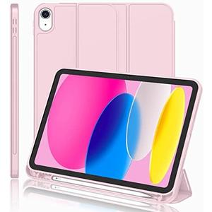 iMieet iPad (A16) Case/iPad 10th Generation Case [11-Inch 2025/10.9 Inch 2022] with Pencil Holder, Trifold Stand Smart Cover with Soft TPU Back,Auto Wake/Sleep(Pink)