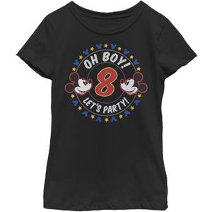 Disney Characters Oh Boy Mickey 8 Girl's Solid Crew Tee (Black), Small