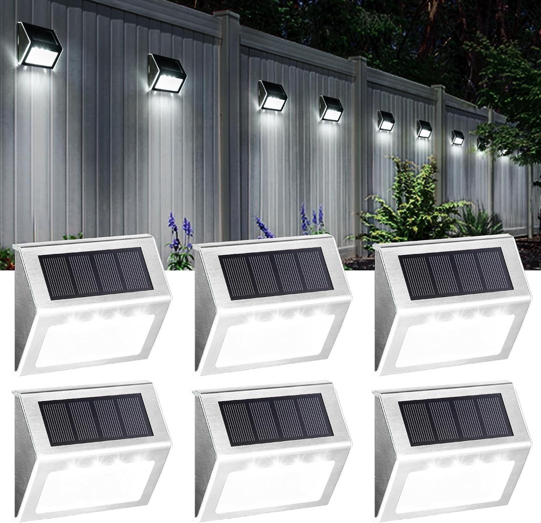 SOLPEX Solar Step Lights, 6 Pack Stair Lights, Outdoor Fence Lighting, Solar Powered Deck Lights Waterproof 4 LEDs for Stairway Patio Porch Pathway Walkway Garden (Cold White)