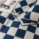 Ultra-Soft Buffalo Checkerboard Grid Fluffy Microfiber Knitted Throw Blanket Super Cozy Lightweight Checkered Bed Blanket for Sofa Couch Bed Navy 51"X63"