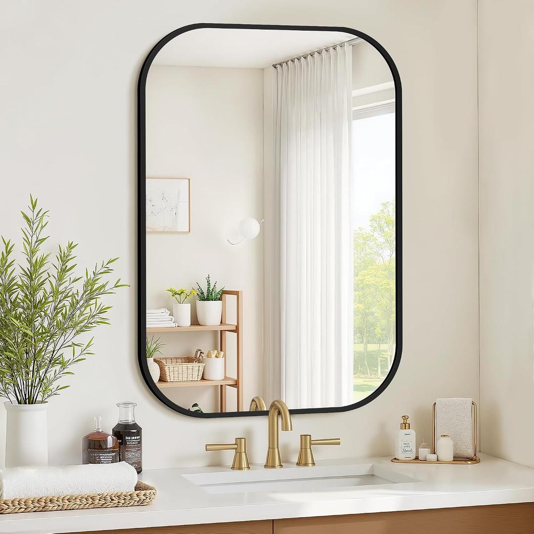 Bathroom Mirror for Wall, Black Bathroom Vanity Mirror for Over Sink 24 x 36, HD Reflection Shatterproof Mirror for Living Room Bedroom Entryway, Metal Frame Rectangular Shape Matte Black, 36"L x 24"W