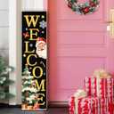 Christmas Wooden Porch Sign 31.5" Santa Welcome Porch Sign with Stars, Snowflakes, and Gift Accents for Home Front Door Yard Party Decor