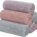 SINLAND Microfiber Face Towels Ultra Soft Facial Washcloths Face Cloth for Bath 12Inch x 12Inch 6 Pack (Curry+green+purple)