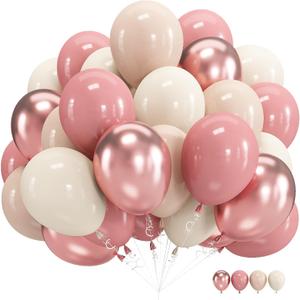 Blush Pink Balloons, 60 Packs 12 Inch Retro Pink Double Stuffed Nude Beige Balloon, Dusty Pink and Rose Gold Boho Balloons Set for Birthday Bridal Baby Shower Weddings Mothers Day Party Decoration