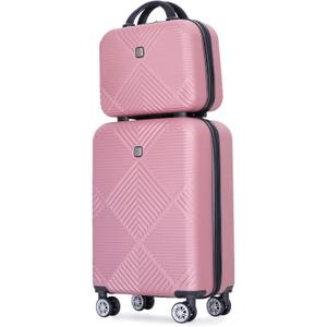 Tripcomp 2 Piece Carry on Luggage Set, Airline Approved 20 Inch Luggage with Cosmetic Case HardShell Suitcase with Spinner Wheels, Lightweight Durable Hardside Suitcases Set, Pink