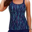 Yonique Two Piece Tankini Swimsuits for Women with Shorts Tummy Control Bathing Suits Athletic Swimwear (Large, Blue Colorful Galaxy)