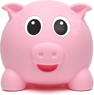 Piggy Bank for Adults and Kids, Must Break to Open Solid ABS Money Bank, Cute DIY Sticker Piggy Bank, Unopenable Money Box, 4.72 Inch