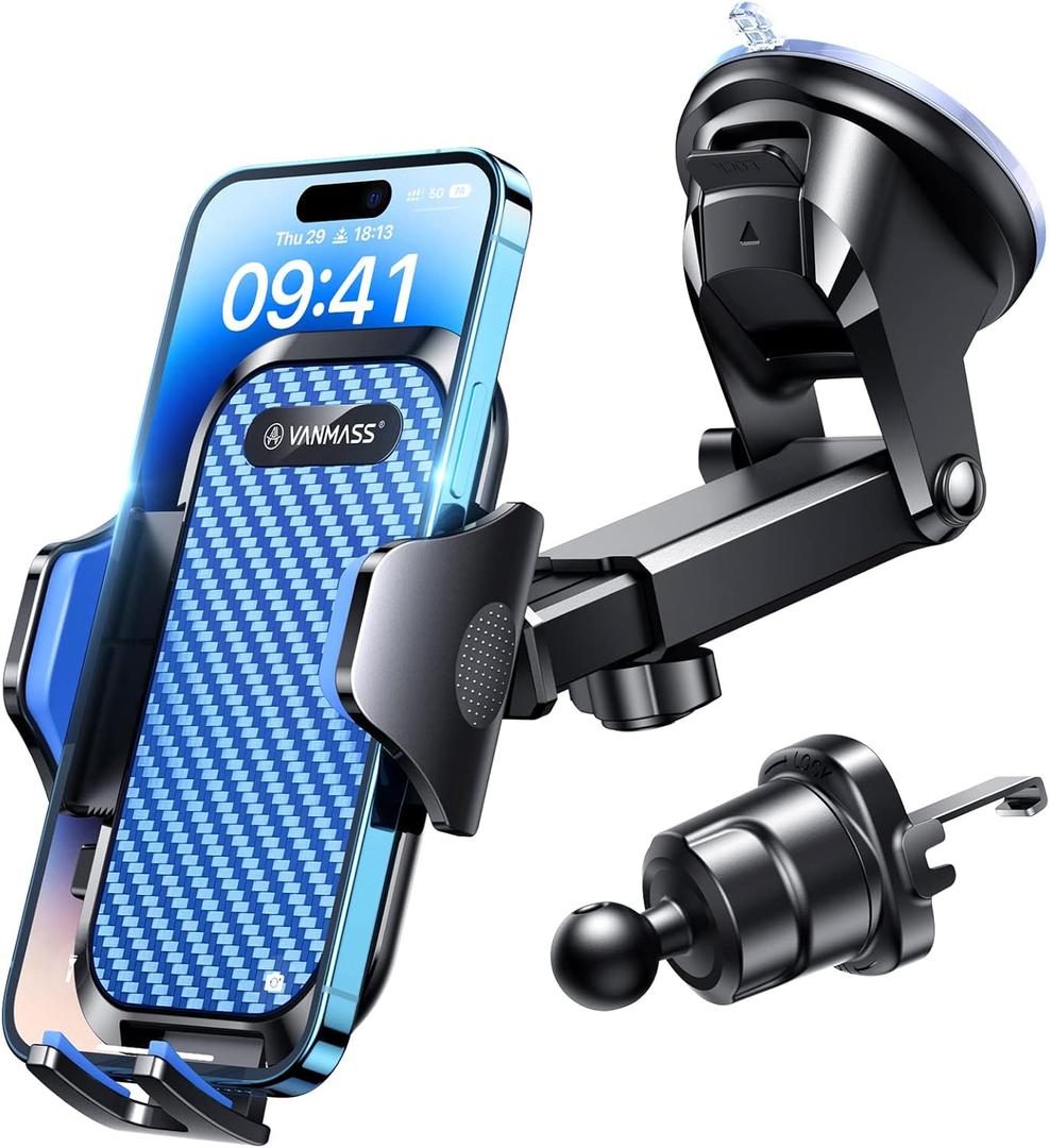 VANMASS Phone Holders for Your Car 2026 Ultimate Phone Mount Military-Grade Windshield Dashboard VentNewest Best Strongest Cell Phone Car Mount for iPhone 16 Pro Max 15 Samsung Android,Blue