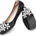 Women's Ballet Flats Rhinestone Soft Wedding Ballerina Shoes Foldable Sparkly Dress Comfort Slip on Flat Shoes (6.5, Black)