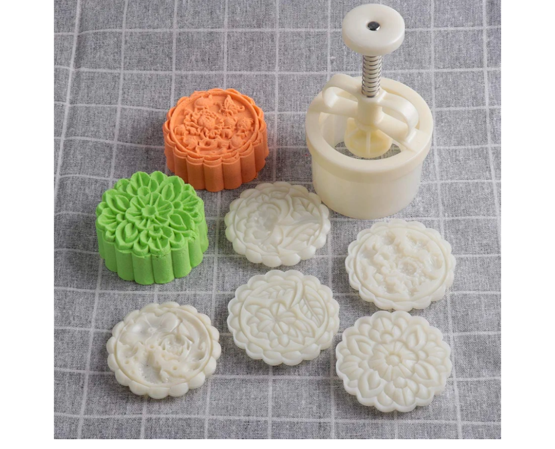 180g 5pcs Cookie Stamps Thickness Adjustable Moon Cake Mold Set, Cookie Press DIY Decoration Hand Press Cutter Cake Dessert Mold