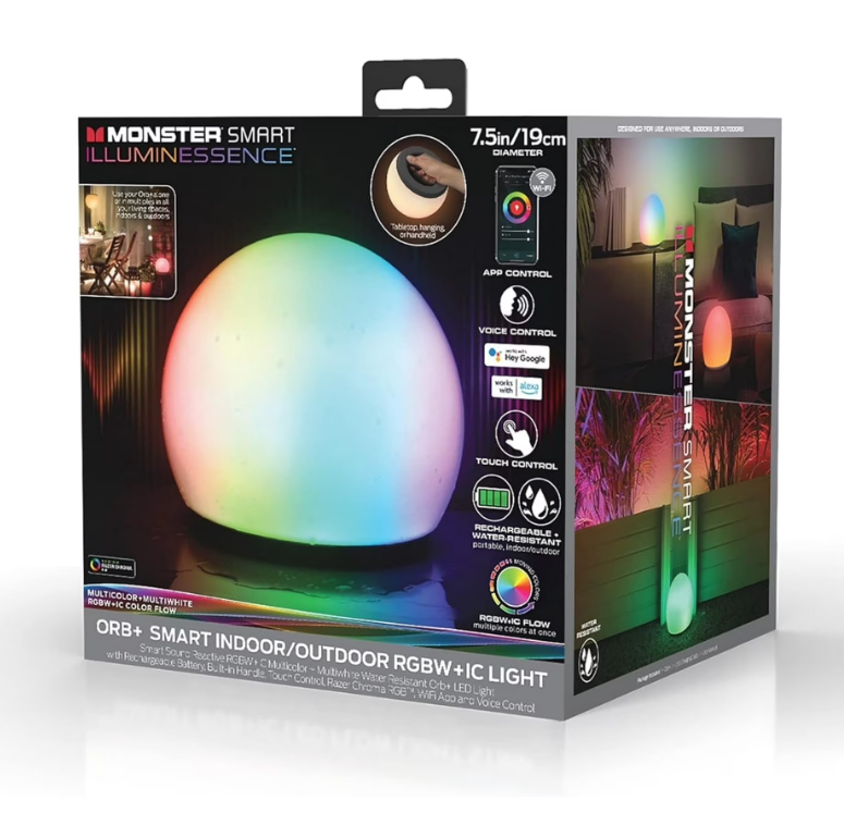 Monster Smart Illuminessence Orb RGBWIC Color Flow Portable LED Light Ball, Indoor/Outdoor Use, 7”