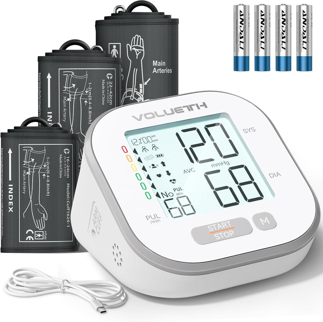 Blood Pressure Monitor for Home Use - 3 Size Cuffs, Small 6"-10", Medium/Large 9"-17" and Extra Large 13"-24", HSA FSA Eligible Items/Perfect for Family Health Monitoring