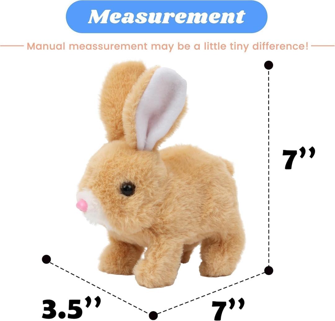 Realistic Bunny Toy - Interactive Plush Rabbit with Sounds and Movements Animated Walking Wiggle Ears Twitch Nose - Easter Gift for Kids (Brown)