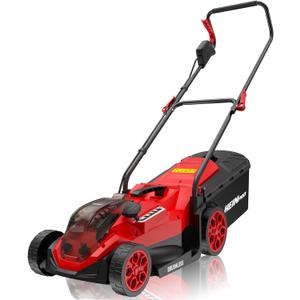 14" Cordless Lawn Mower Compatible with Milwaukee M18 Battery, 2-in-1 Brushless Electric Lawn Mower for Small Yards, Push Mowers with 5-Position Height Adjustment, Red (Tool Only)