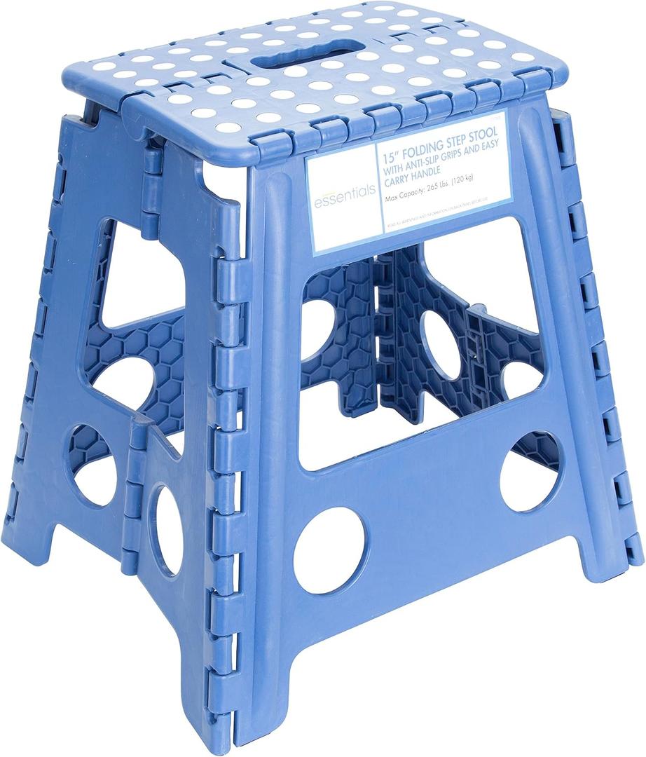 Essentials 21048 15-Inch Folding Step Stool, Wide Folding Step Stool, Plastic Step Stools For Adults, Garden Step Stool, Foldable High Stool