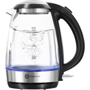 Brightown Electric Glass Kettle for Tea and Coffee, BPA-Free, Fast Boiling, Auto Shut-Off, 1.7 L, 1500W