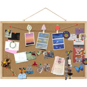 Cork Board Bulletin Board 23 x 15.7Inches with Rectangle Wooden Frame Hanging Pin for Walls Office Message Board or Vision Board Decoration