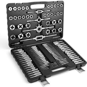Anfrere 110pcs Tap and Die Set in Metric Sizes, Standard Tap Set and Die Tool Set for Threading and Rethreading Internal and External Threads, M2-M18 Thread Repair Kit