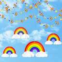 Rainbow Party Decorations 3D Cloud Rainbow Cutout Circle Dots Star Moon Lightning Hanging Colorful Garland Streamer for Birthday Baby Shower Wedding Carnival Party Supplies Classroom Nursery Decor