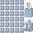 Yeaqee 50 Pcs Mini Metallic Paper Gift Bags with Handles 4x2.75x4.5'' Tiny Small Gift Bags with Thank You Tag for Wedding Graduation Birthday Party Return Gifts Jewelry Business (Dusty Blue, Silver)
