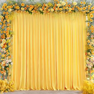 8x10FT Yellow Backdrop Curtains for Wedding Parties, Wrinkle Free Polyester Photography Backdrop Drapes for Wedding Baby Shower Birthday Parties Stage Background Stand Decorations 4x10ft,2 Panels, W4' x H10'