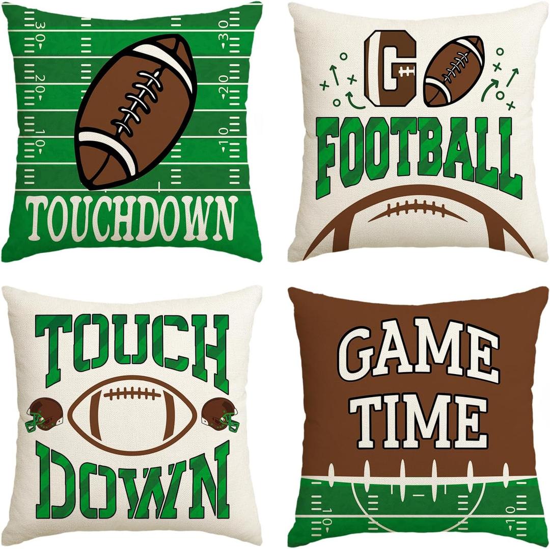 AVOIN colorlife Football Game Time Throw Pillow Covers, 18 x 18 Inch American Football Game Cushion Case for Sofa Couch,Set of 4