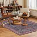Washable Area Rug 9' x 12' Vintage Traditional Persian Mat - Foldable Distressed Non-Slip Machine Washable Carpet for Living Room Bedroom Kitchen Home Decor - Indigo and Crimson