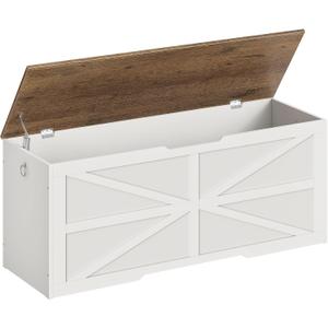 CHOEZON Storage Chest, 47.2" Wooden Storage Trunk, Modern Storage Bench with Safety Hinge, Toy Box, Farmhouse Style, for Bedroom, Living Room, Walnut and White MCW16WL, 47.2"L x 15.7"W x 19"H