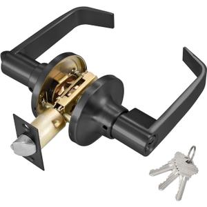 Commercial Door Lever Lock - Heavy-Duty Locking Door Handle, Entry Door Handle with Key Reversible Exterior and Interior Door Lever for Front Entrance, Bedroom and Bathroom.(Black For Door 25-45mm)