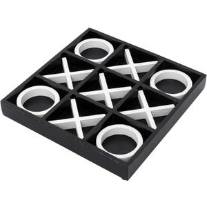FUIN Wood Tic Tac Toe Decorative Board Game Set for Coffee Table Decor, 12" x 12", Black and White