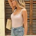 Lace Camisole Tank Tops for Women V Neck Wide Strap Soft Ribbed Lace Trim Cami (Small, Sand)