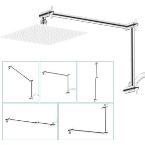 iFealClear All Metal 20" Shower Head Extension Arm, Solid Brass Shower Head Extender Adjustable Height Angle, G1/2 Universal Connection Stainless Steel Pipe with Lock Joint for Rain Showerhead, Chrome