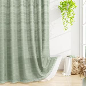 Boho Farmhouse Shower Curtain Set with Tassel, Linen Bohemian French Country Chic Bathroom Shower Curtain Set, Modern Striped Textured Shower Curtain 72x72 - Sage Green
