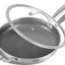 Inqibee 12 Inch Hybrid Nonstick Frying Pan with Lid, Tri-Ply Stainless Steel Skillet with Helper Handle, Induction Compatible, PFOA Free, Dishwasher & Oven Safe