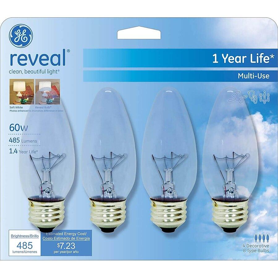 GE Reveal Light Bulb Soft White 60 W 455 Lumen E12 Candelabra Base 8 Bulbs, 2 Pcs